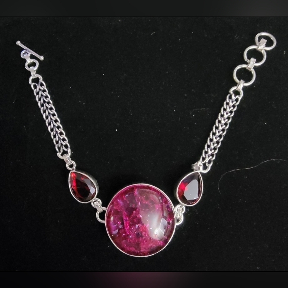Handmade 925 Sterling Silver Crack Crystal 8.6" Gemstone Bracelet